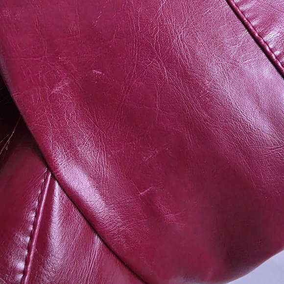 90's 00's Vintage Red Faux Leather Crop Penny Lane Y2k Jacket Fuzzy Sz S - Picture 7 of 16